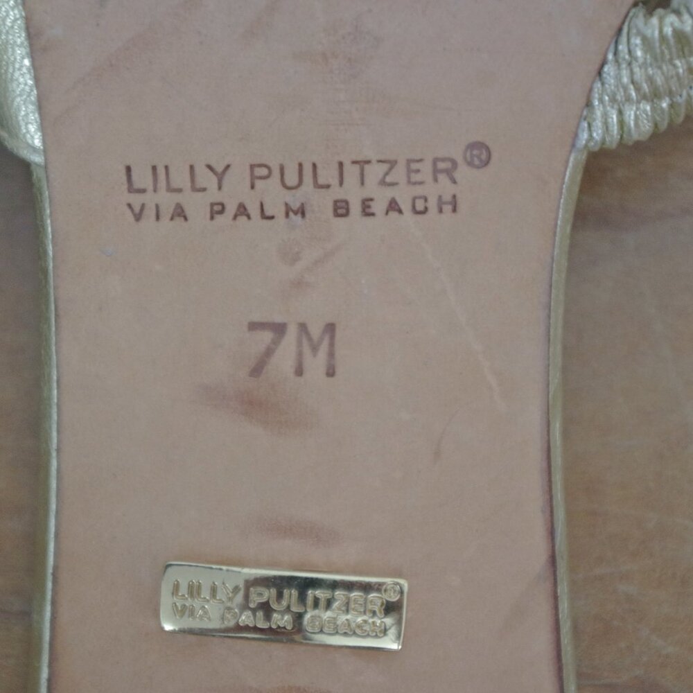 Lilly Pulitzer Via Palm Beach Gold Leather Sandal Heels Size 7M - Picture 2 of 10